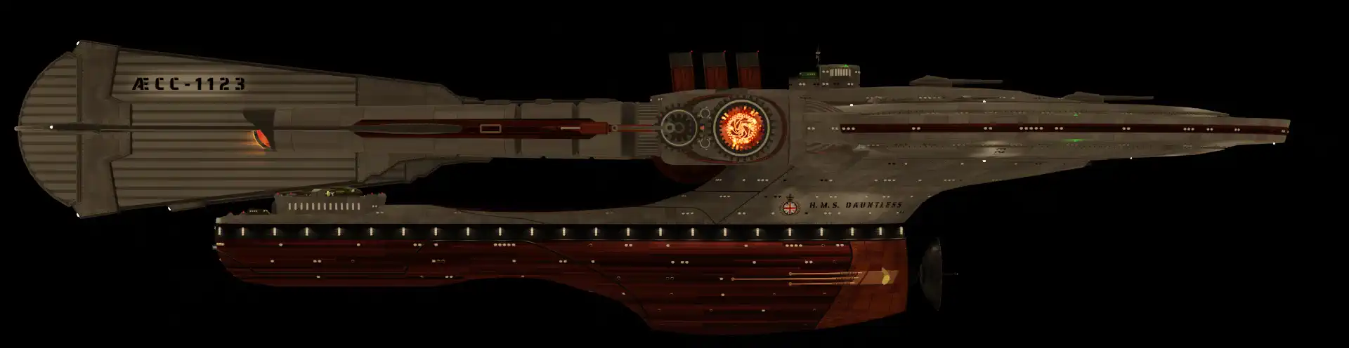 Animated, rotating 3D image of the steam powered starship HMS DAUNTLESS from Steam Trek Animated, rotating 3D image of the steam powered starship HMS DAUNTLESS from Steam Trek