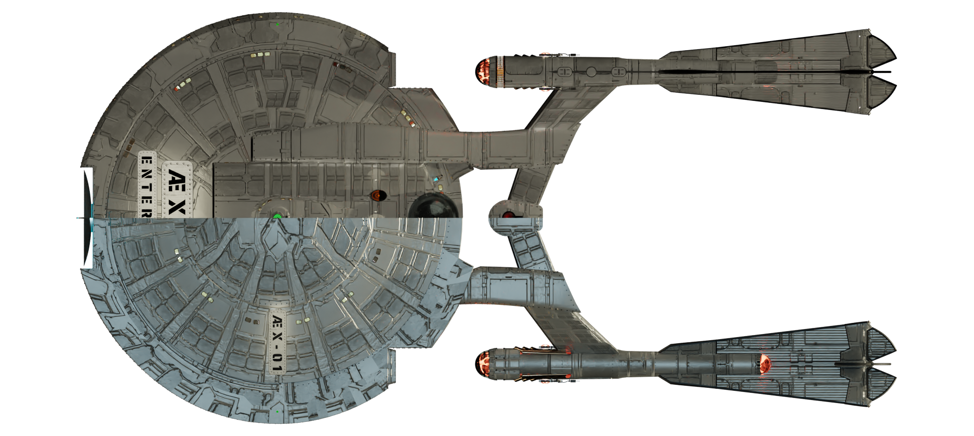 Image of the steampunk, steam powered ship HMS AEX ENTERPRISE from Steam Trek - Deck/Keel View