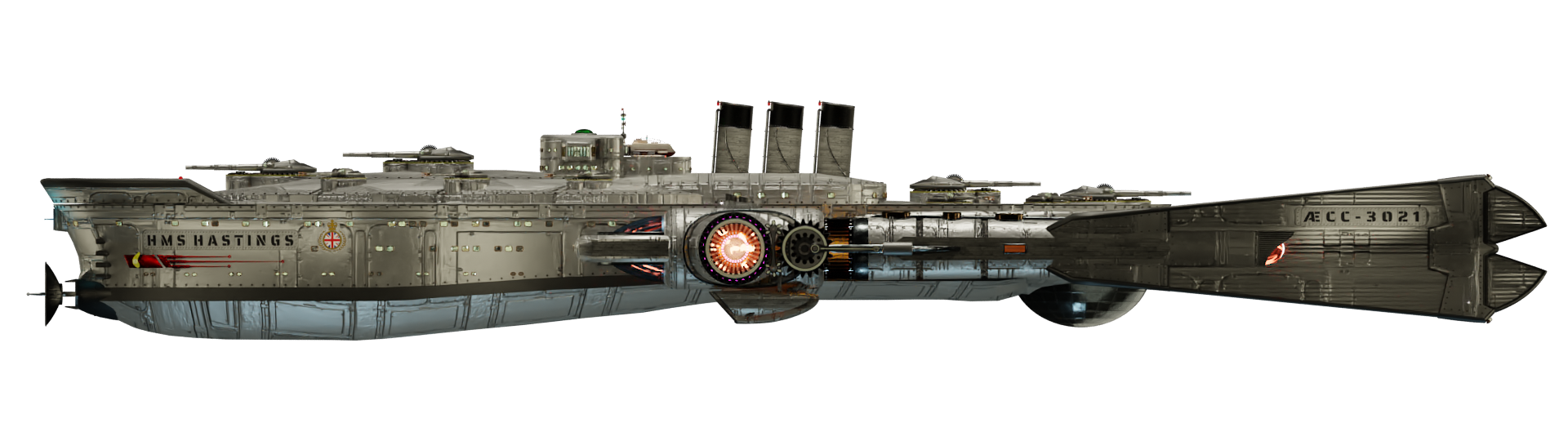 Image of the steam powered starship HMS HASTINGS from Steam Trek - Port View