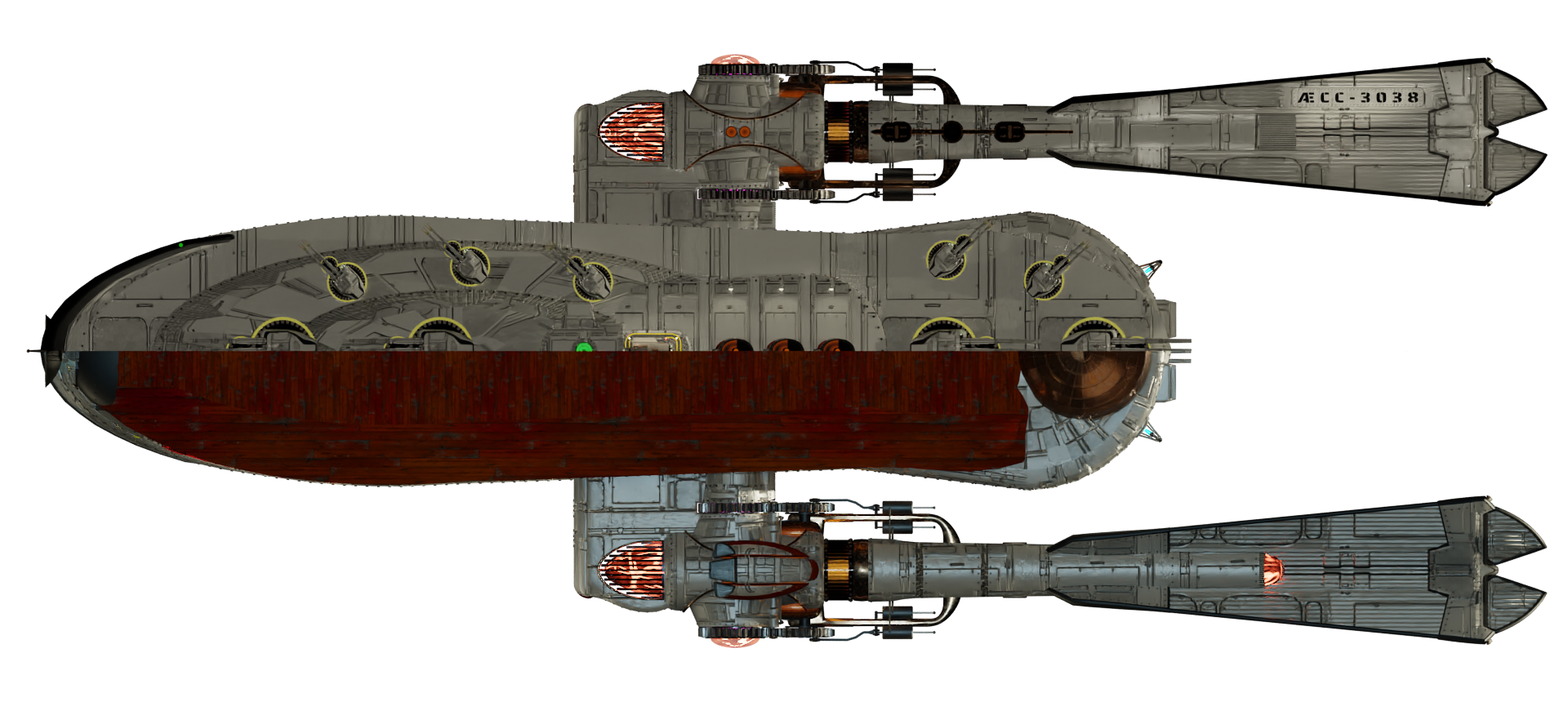 Image of the steam powered starship HMS JOHN FRANKLIN from Steam Trek - Deck/Keel View