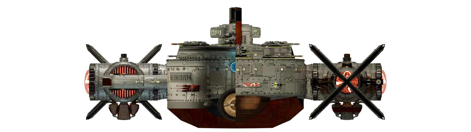 Image of the steam powered starship HMS JOHN JOSEPH from Steam Trek - Forward/Aft View