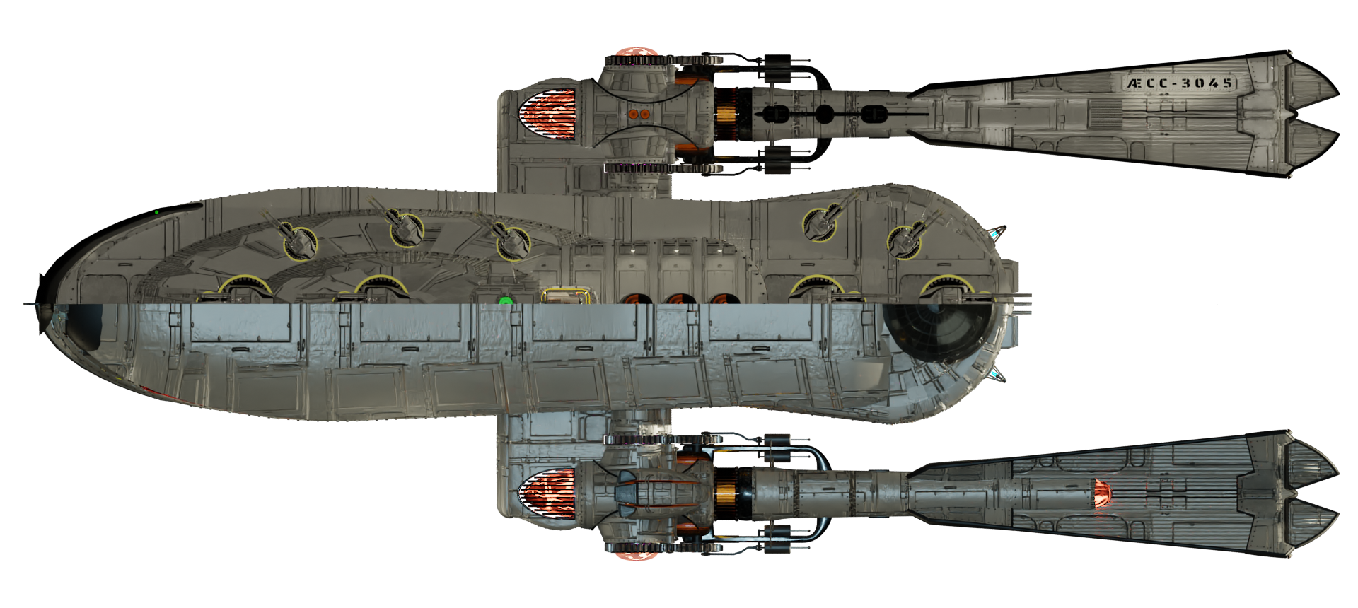 Image of the steam powered starship HMS TRAFALGAR from Steam Trek - DeckKeel View