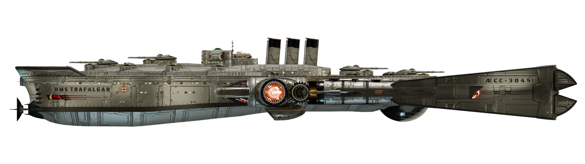 Image of the steam powered starship HMS TRAFALGAR from Steam Trek - Port View