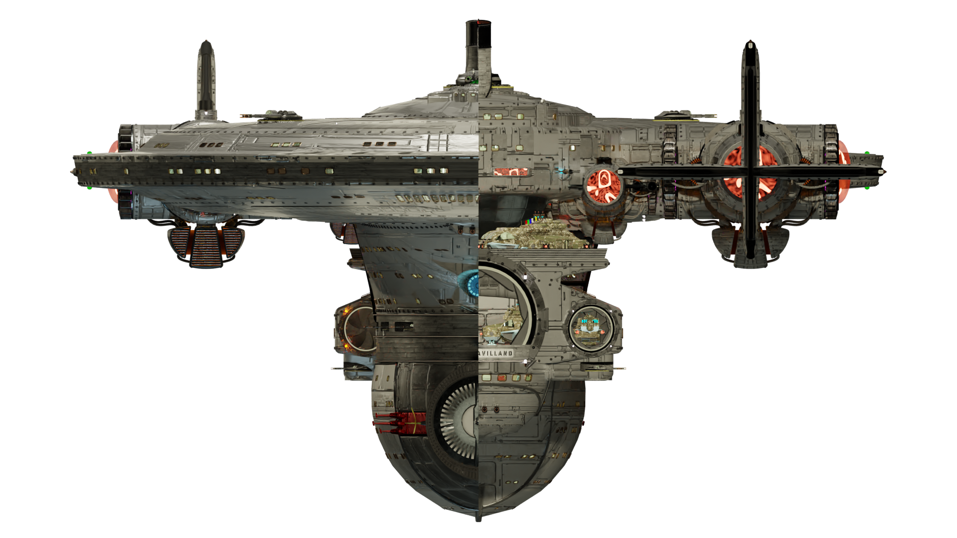 Image of the steam powered starship HMS De HAVILLAND from Steam Trek - Forward/Aft View