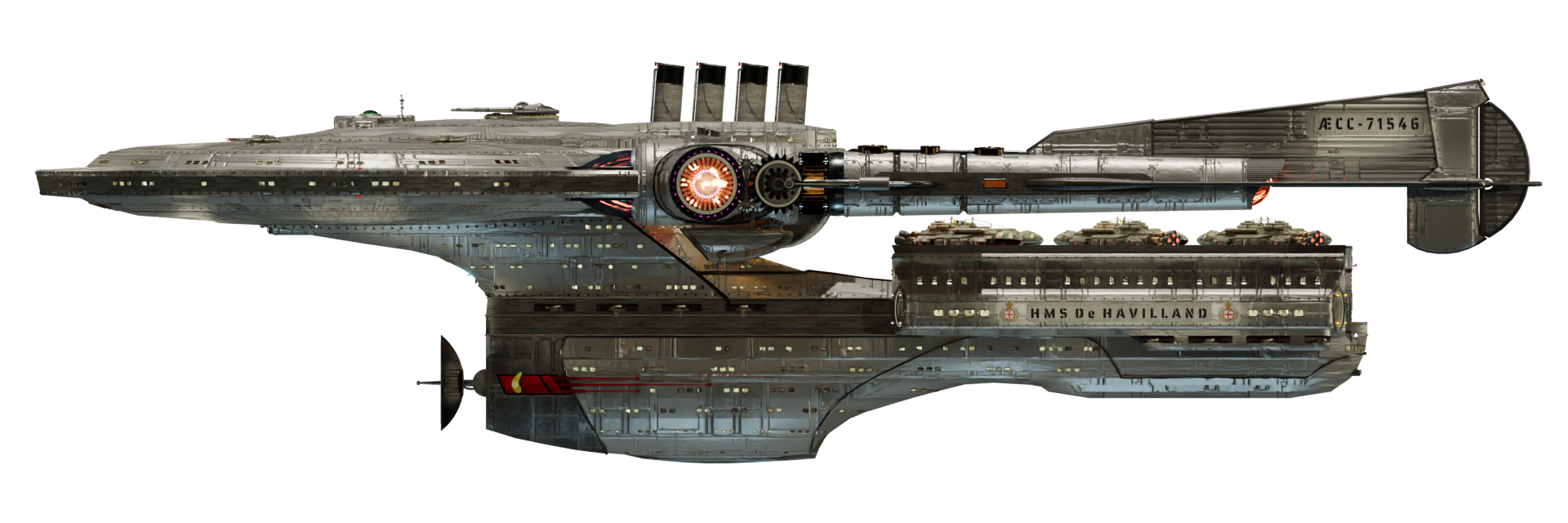 Image of the steam powered starship HMS De HAVILLAND from Steam Trek - Port View