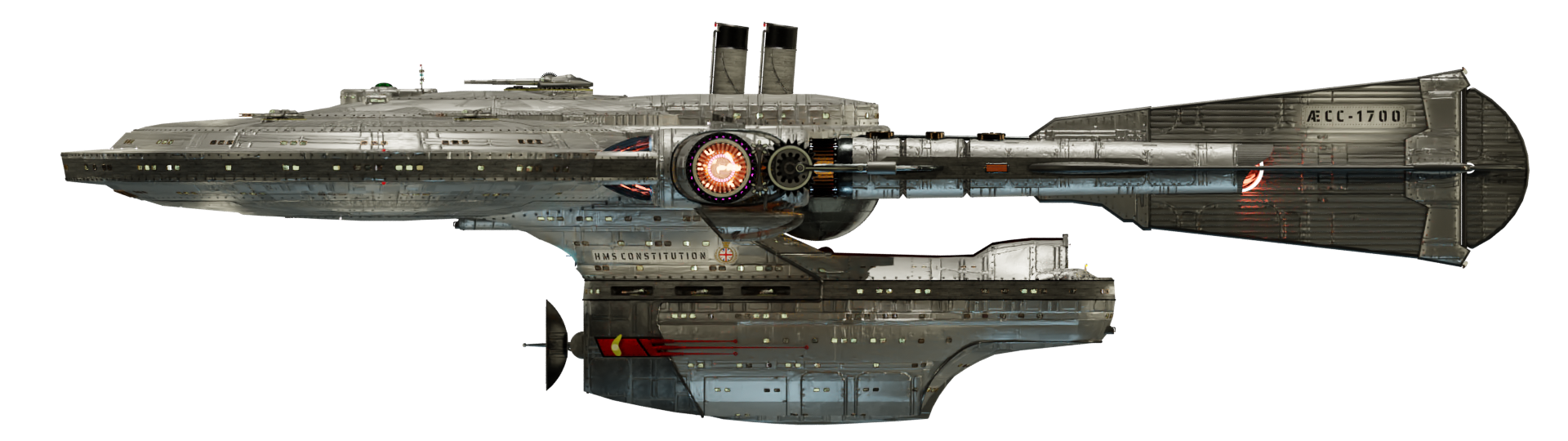 Image of the steam powered starship HMS CONSTITUTION from Steam Trek - Port View