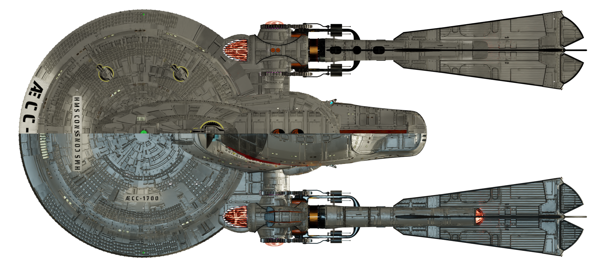 Image of the steam powered starship HMS CONSTITUTION from Steam Trek - Deck/Keel View Image of the steam powered starship HMS CONSTITUTION from Steam Trek - Deck/Keel View