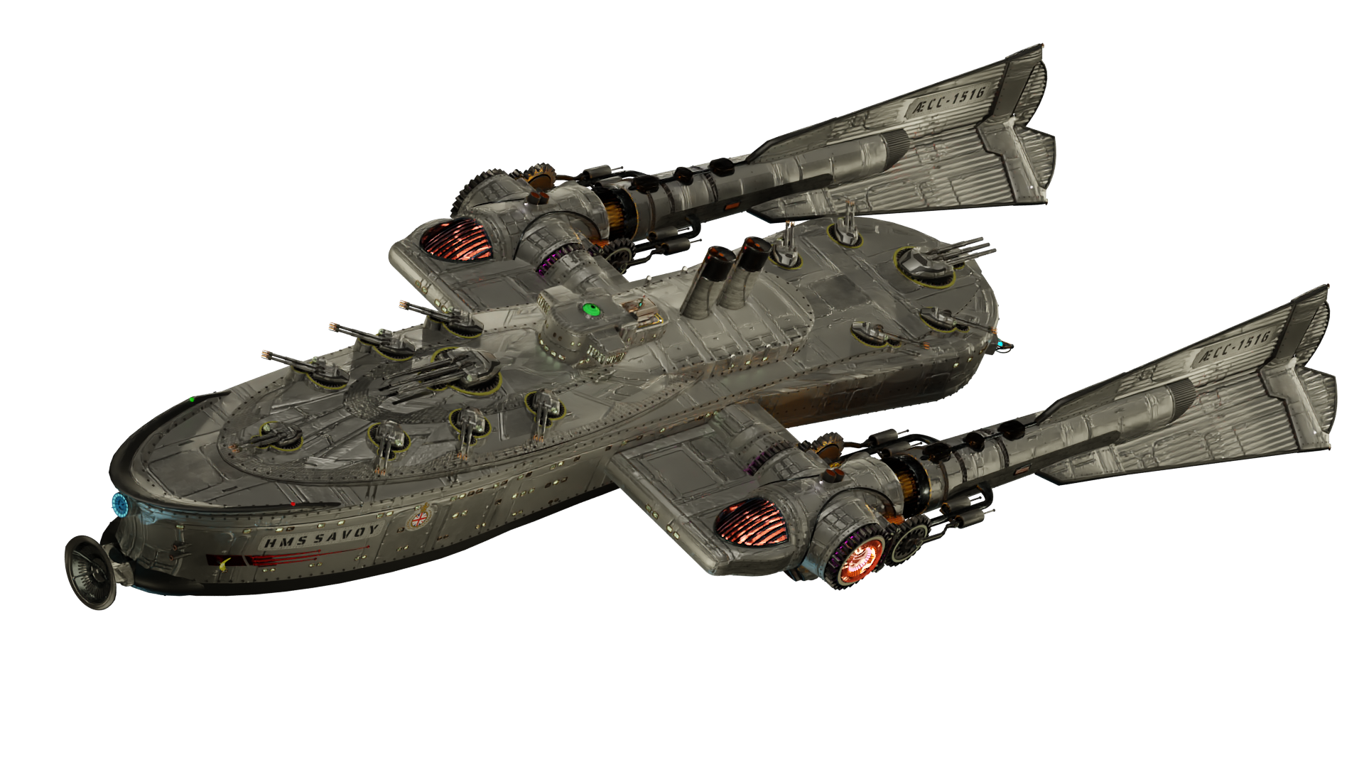 Image of the steam powered starship HMS SAVOY from Steam Trek - Action Shot