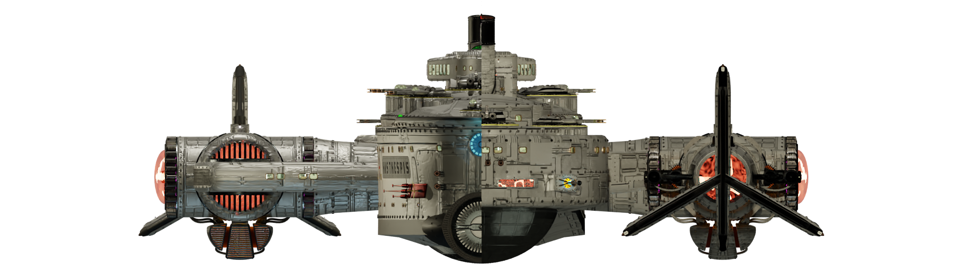 Image of the steam powered starship HMS THESPIS from Steam Trek - Forward/Aft View