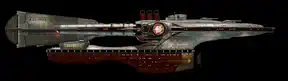 Animated, rotating 3D image of the steampunk, steam powered starship HMS DAUNTLESS from Steam Trek