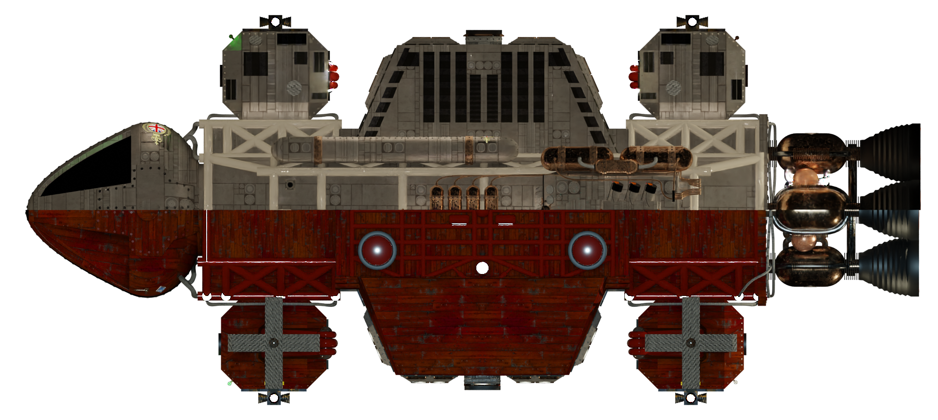 Image of the steam powered starship HMS MATILDA BRIGGS from Steam Trek - Deck/Keel View