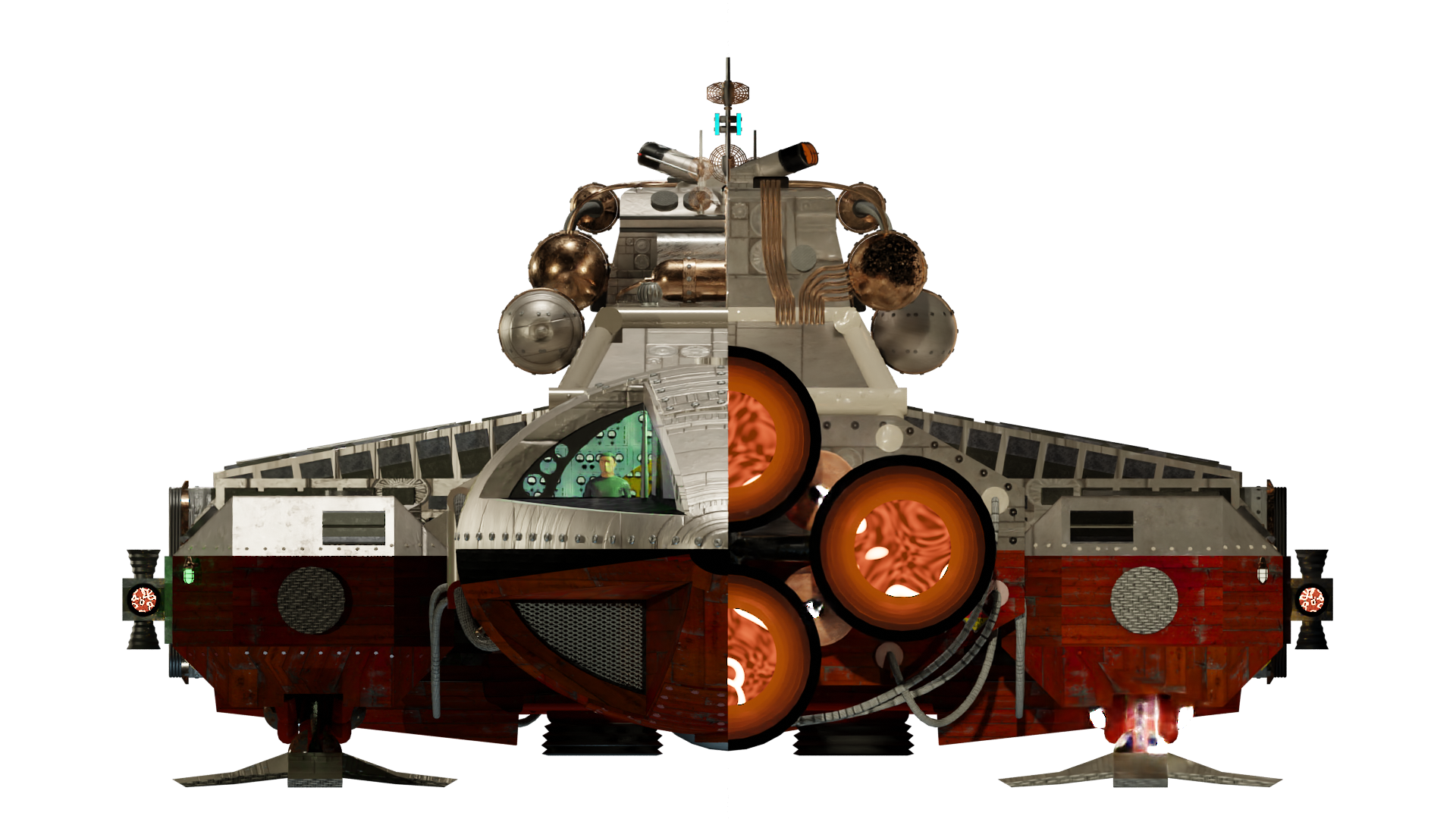 Image of the steam powered starship HMS MATILDA BRIGGS from Steam Trek - Forward/Aft View