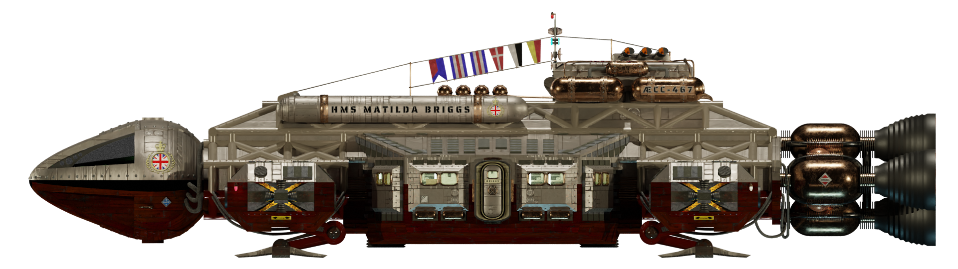 Image of the steam powered starship HMS MATILDA BRIGGS from Steam Trek - Port View