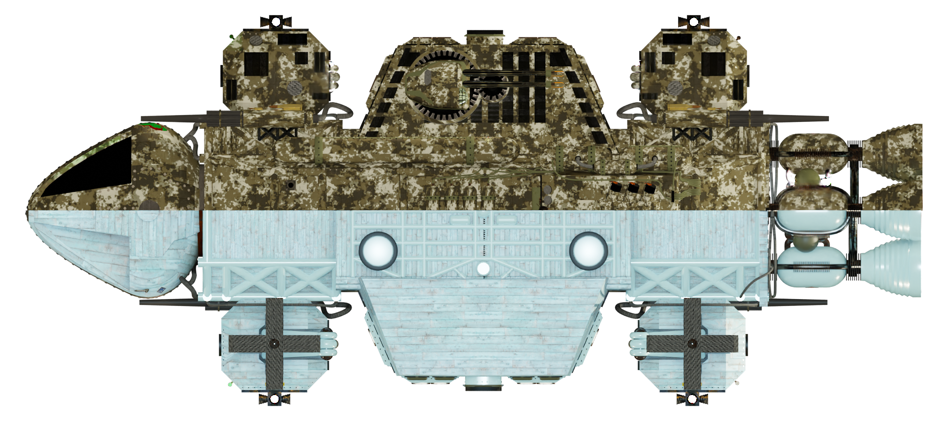 Image of the steam powered starship HMS ROSS N. AUNTE from Steam Trek - Deck/Keel View