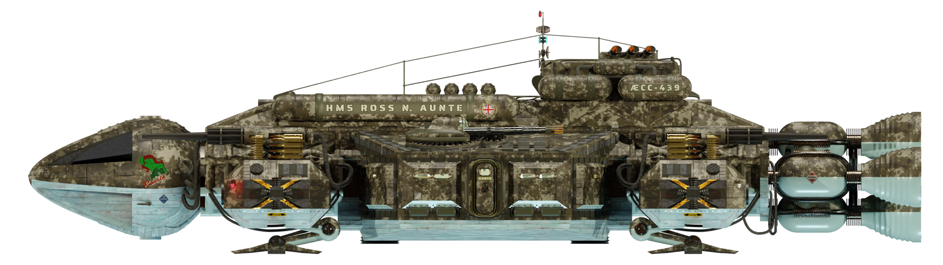 Image of the steam powered starship HMS ROSS N. AUNTE from Steam Trek - Port View