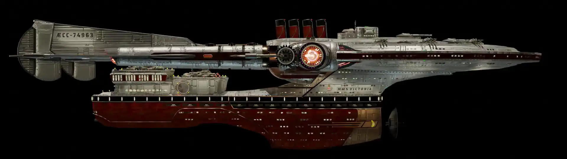 Animated, rotating 3D image of the steam powered starship HMS VICTORIA from Steam Trek