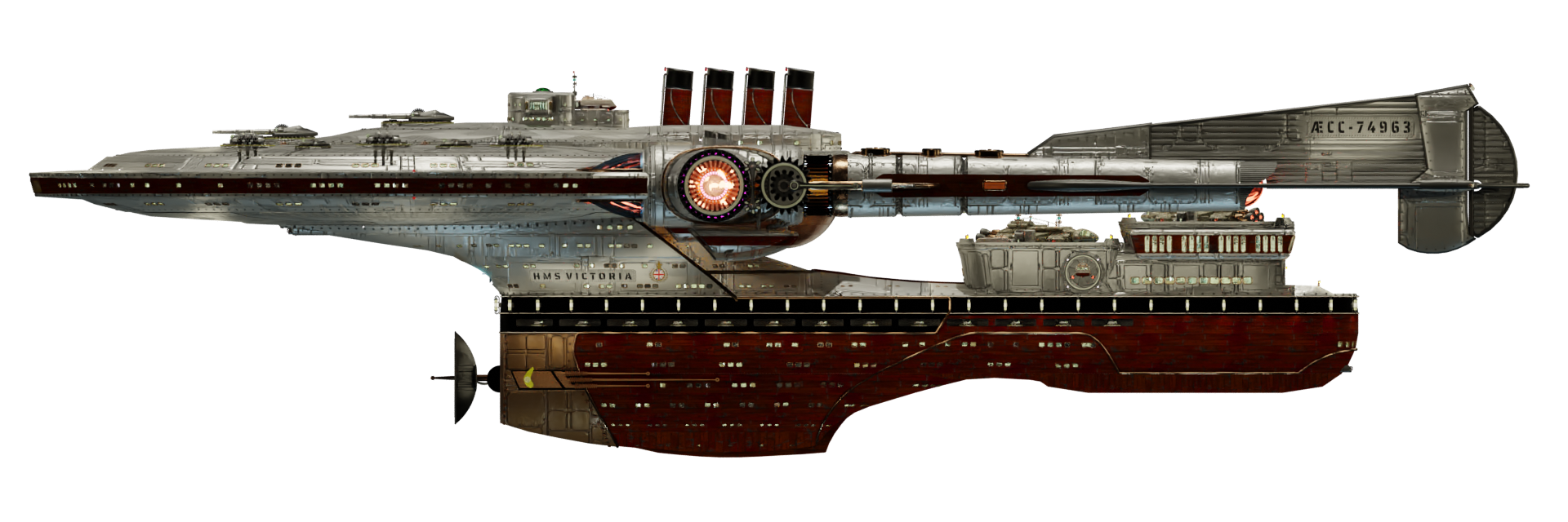 Image of the steam powered starship HMS VICTORIA from Steam Trek - Port View