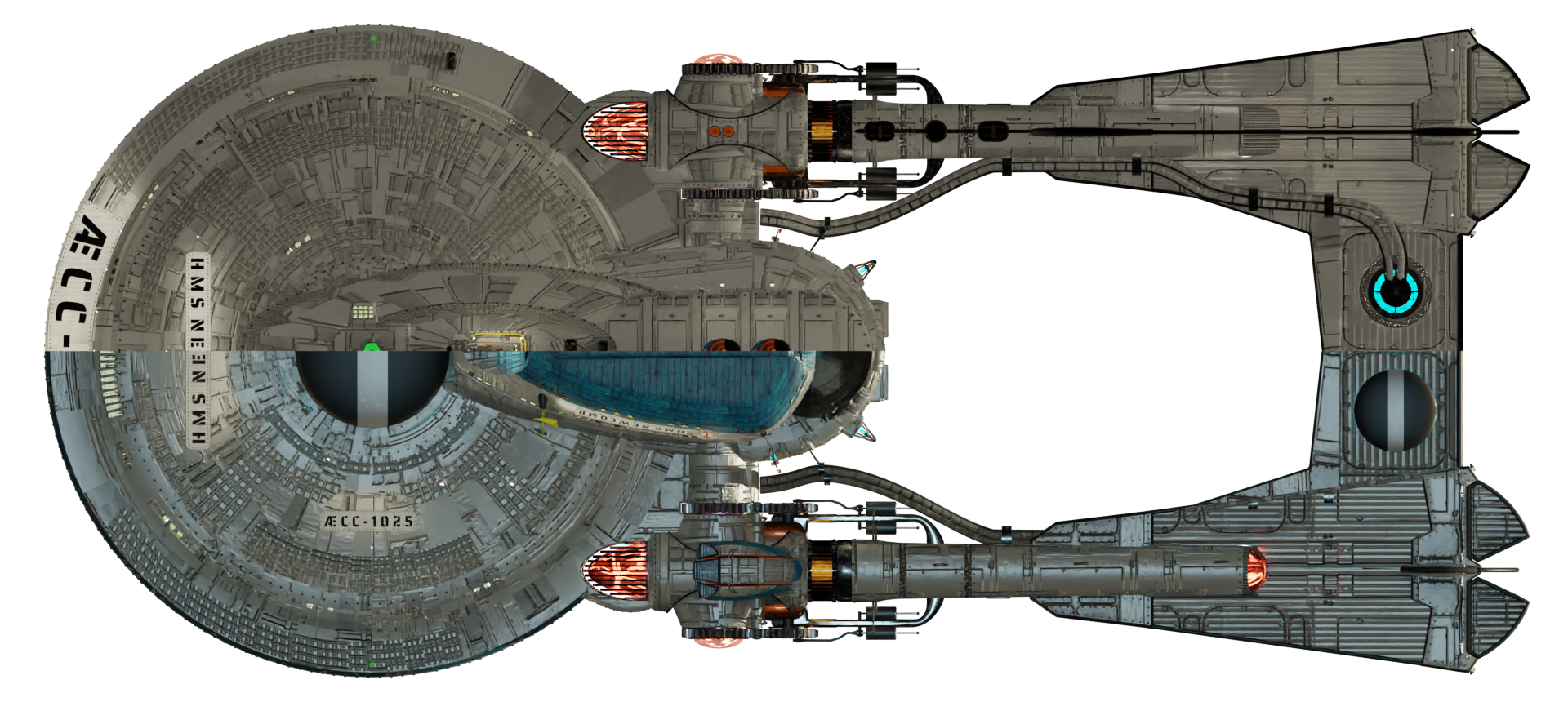 Image of the steam powered starship HMS NEWCOMB from Steam Trek - Deck/Keel Combination View Image of the steam powered starship HMS NEWCOMB from Steam Trek - Deck/Keel Combination View