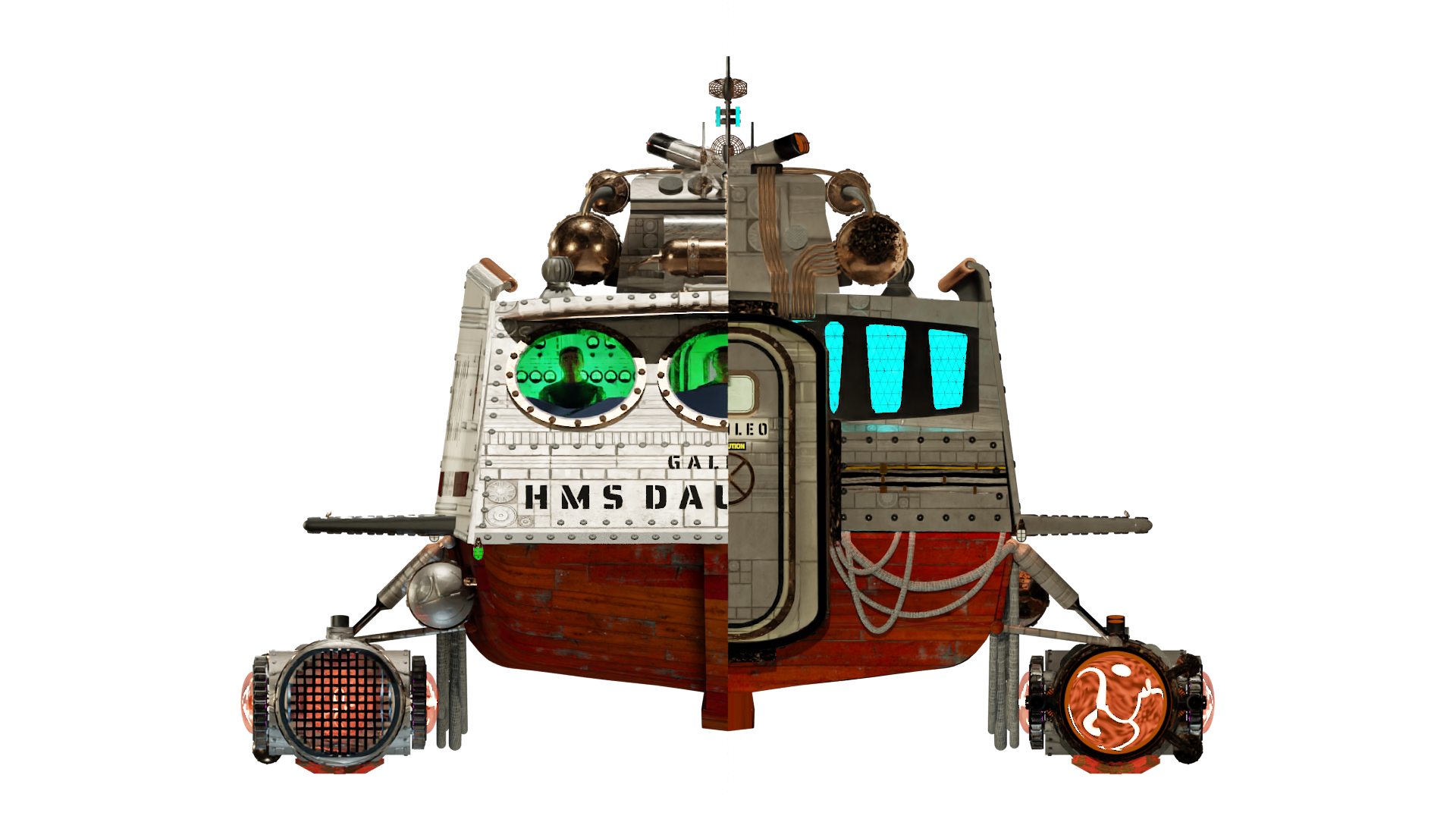 Image of the steampunk, steam powered starship HMS GALILEO from Steam Trek - Forward/Aft View Image of the steampunk, steam powered starship HMS GALILEO from Steam Trek - Forward/Aft View