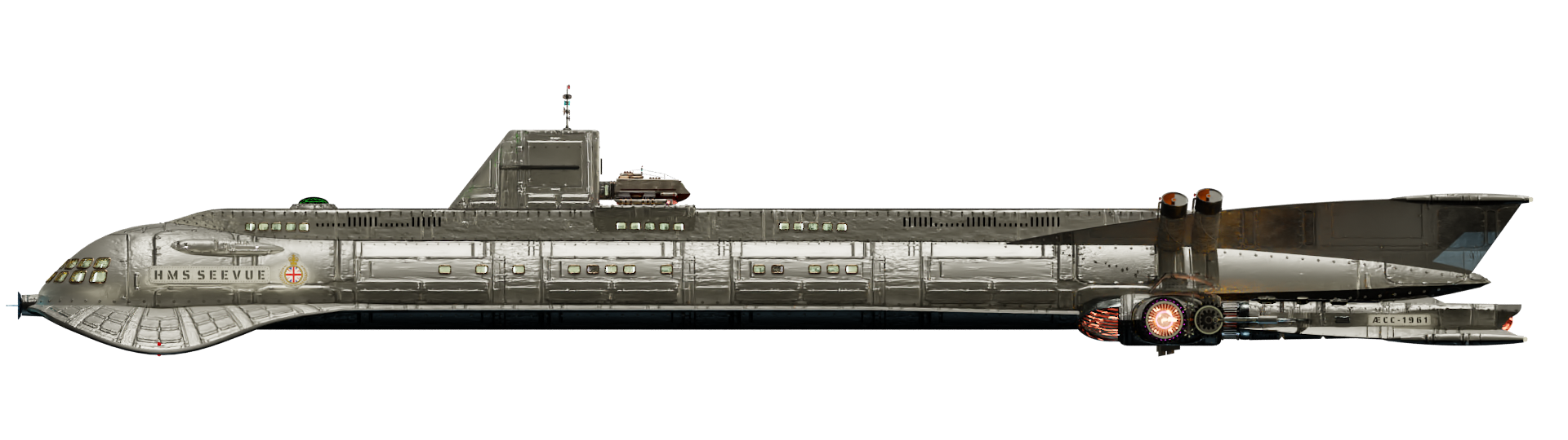 Image of the steam powered starship HMS SEEVUE from Steam Trek - Port View